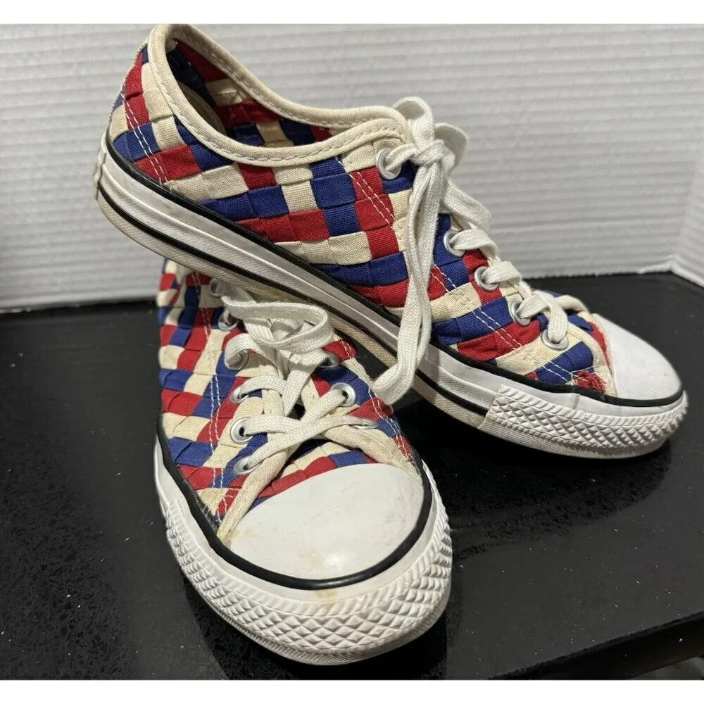 Converse All stars Unisex Low Red White Blue Woven quality rare Y2K street US8.5